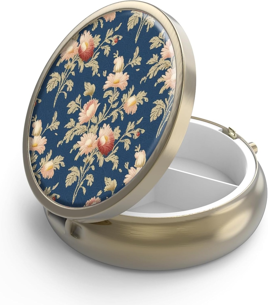 Zaboj za tablete z Mirror Retro 3 Kompartment majhne tablete Zabojnik za torbico ali žep bronaste majhne roudne tablete škatle ali vitamini, ribje olje, dodatki, tablete vsebuje potovalna darila( Retro Rose Floral)