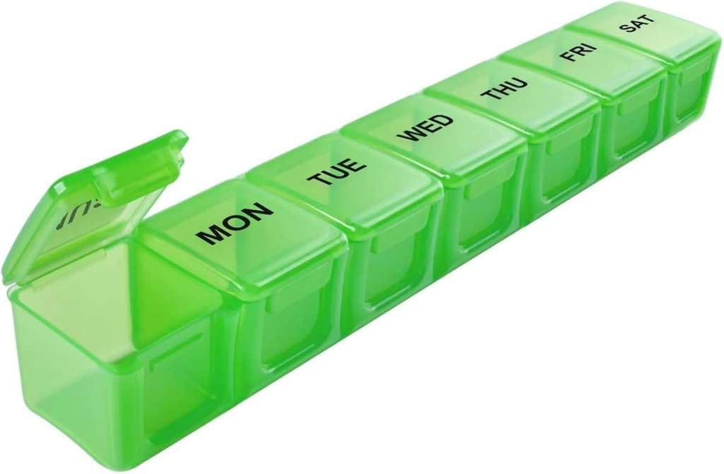 Sukuos Extra velike 7 dan tablete Organizator enostaven za odprtje, tedenske tablete Box vsak dan Medicina Primer s Clear Lid, Silkcreen Printed Vitamin imetnik za ribje olje ali dodatki (zelena)