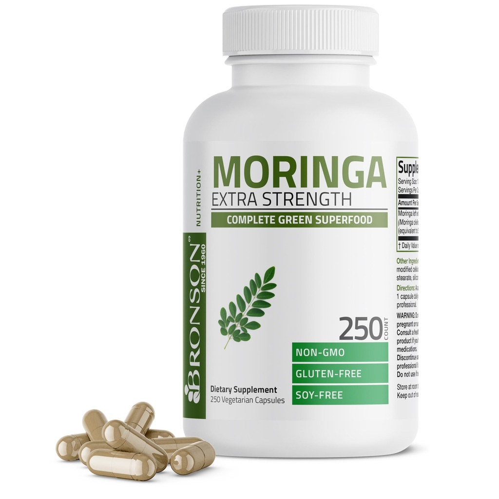 Bronson Moringa Dodatna jakost Kapsule Moringa Oleifera Prašek, 250 Štetje