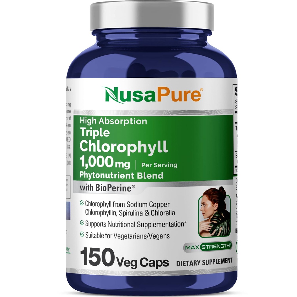 NusaPure visoka absorpcija Trojni klorofil 1000 mg 150 Veg Caps Primerno za vegetarijance in Vegane, ne-GMO