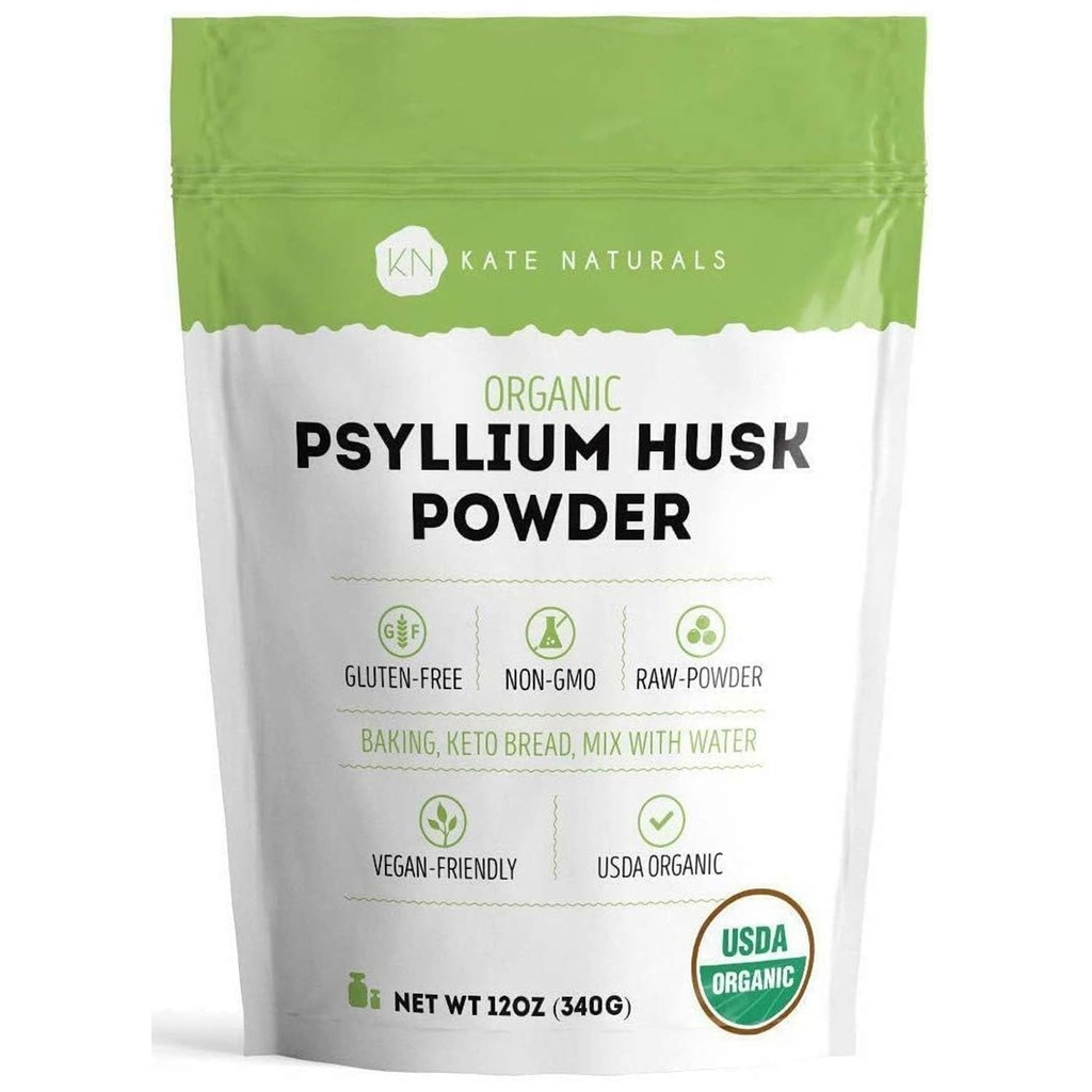 Kate Naturals Psyllium Husk Powder for Peking, Fiber & Digestion. Psylium seme prašek za pse in mačke (12oz, organski, brez glutena, hišni ljubljenčki varni)
