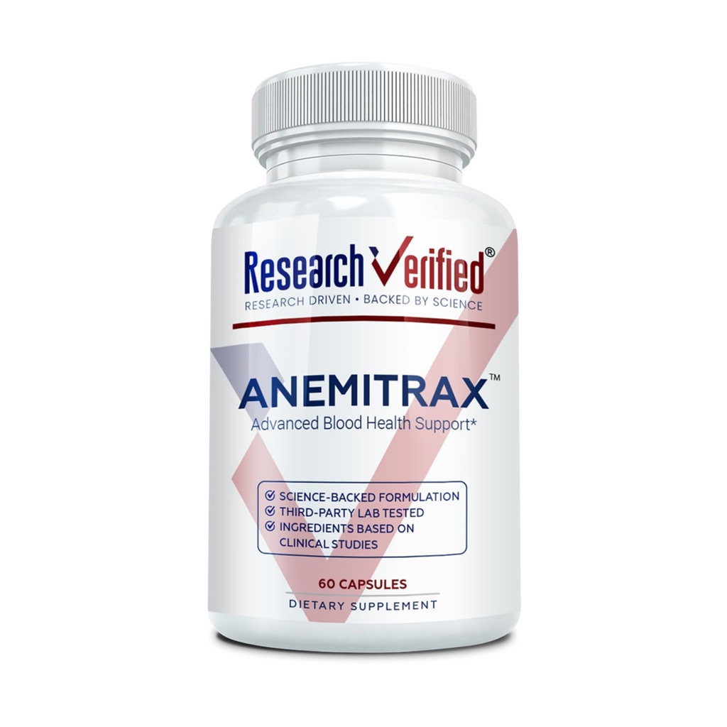 Raziskave Preverjena podpora za anemijo - Replenizirano železo, Regulirajte hemoglobin, Izboljšajte energijo - železo, vitamin C, vitamin A, B12, Folat, BioPerin - 60 kapsul - Vegan