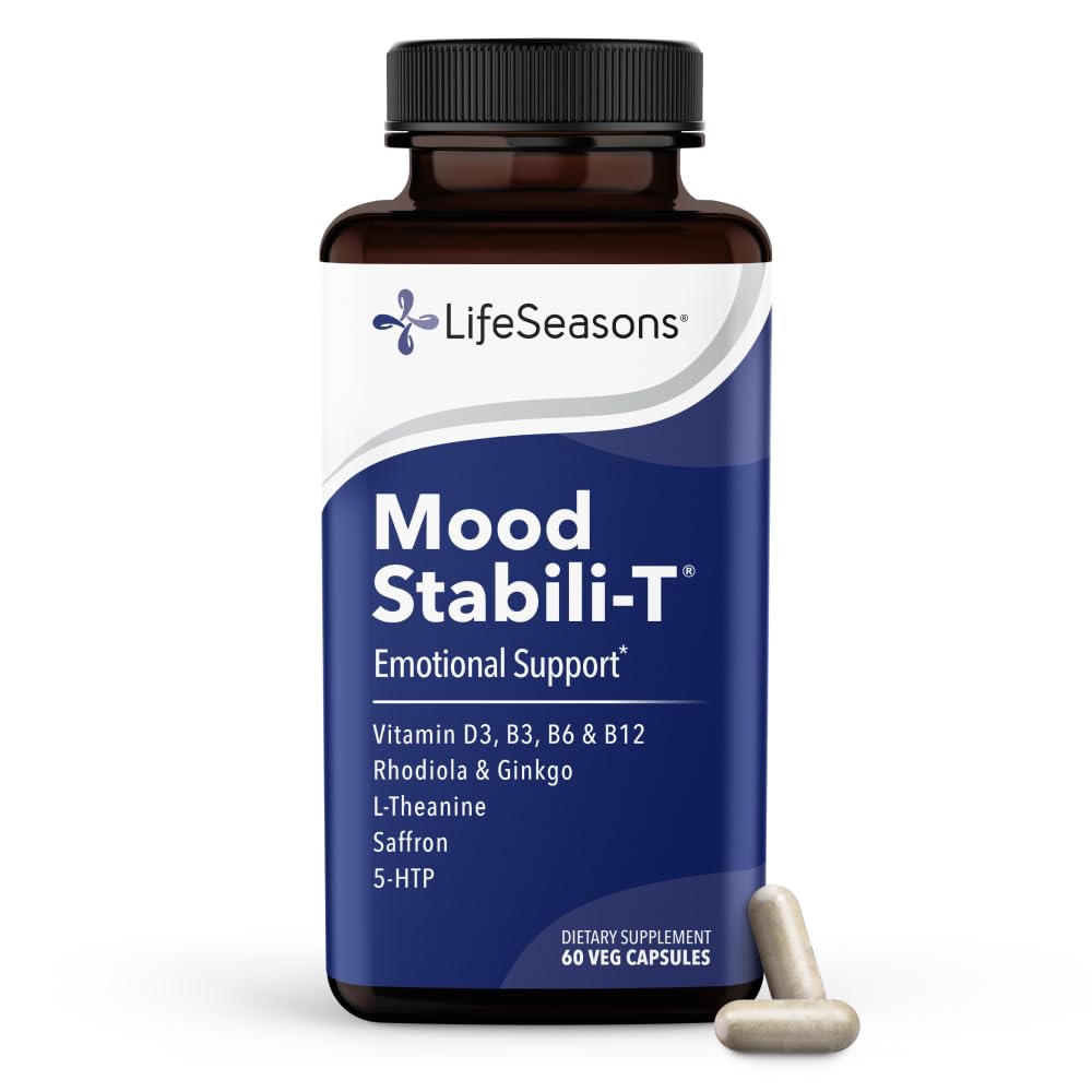 LifeSeasons - Mood Stabili-T - Pozitivni vzpodbujevalec razpoloženja - Okrepljen mir in sreča - sproščen in uravnotežen um - vsebuje Rhodiola, Ginkgo Biloba in vitamin D3 - (60 kapsul)