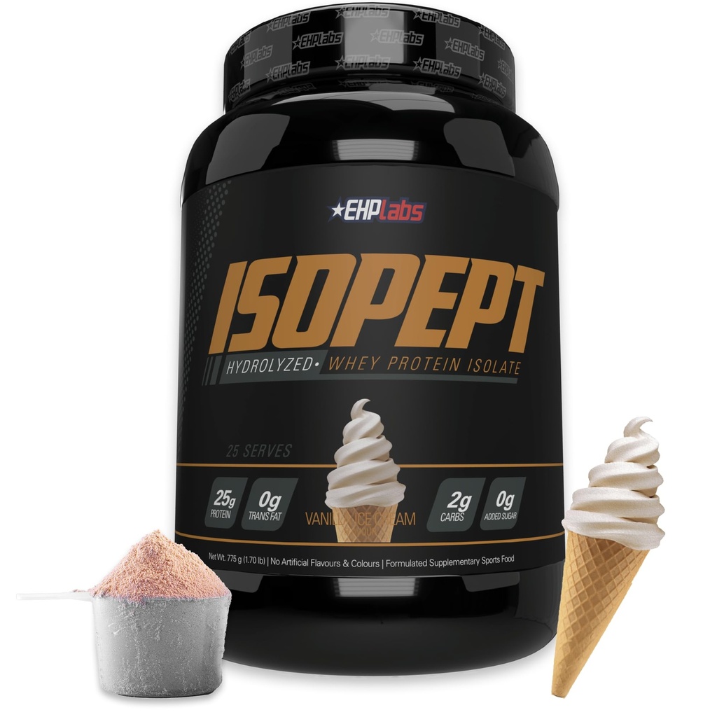IsoPept hidrolizirani sirotkini proteini v prahu z EHPABS - 100% izolat in hidrolizat sirotkinih beljakovin, 27 g beljakovin, ne-GMO, brez glutena, hitro absorbiranje, enostavno prebavljanje, 27 servov (Vanilla Ice-Cream)