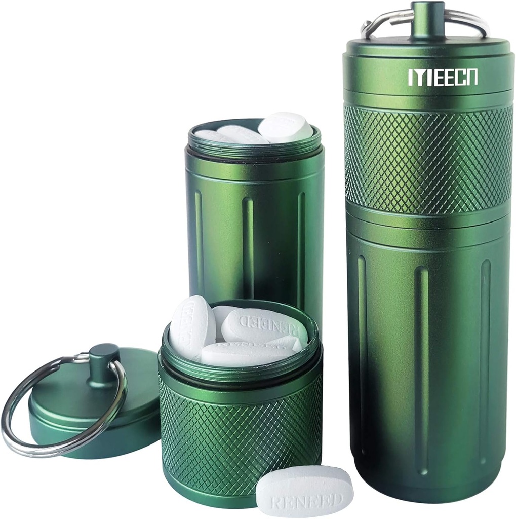 Dve plasti velike tablete Organizator, Aluminum Container, vodoodporne, lahko shranjuje tablete vse velikosti, vitamini, Cod Jetra olje, dodatki in zdravila, Rv Izdelki, Velikost:1,6 x 1,6 x 4.4 v (zelena)