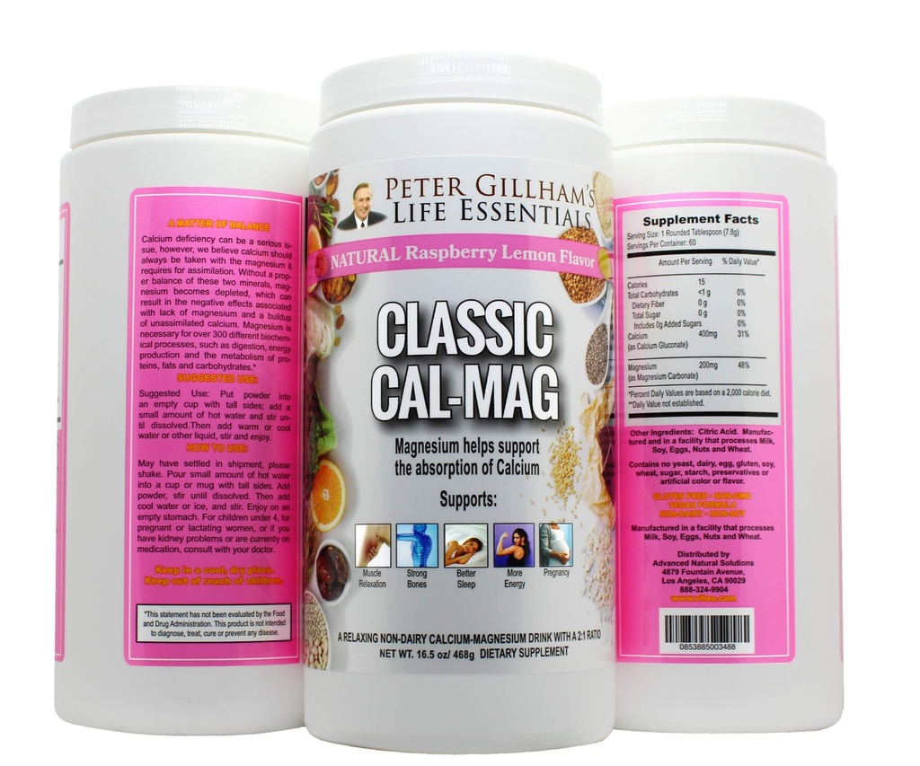 Classic Cal-Mag Powder Raspberry Lemon, Original 2:1 Formula, 16.5oz(60 Servings) Sleep & Stress Aid, za sprostitev mišic, Cramps noge, Kosti & Zobje. Izdelano v ZDA