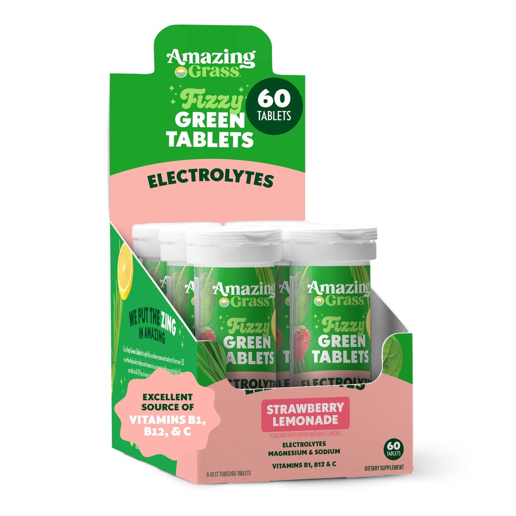 Neverjetna travna elektrolit tablete, Fizzy Greens vodne arome Tableta z vitamini, Hydrate Jagodna limonada, 10 Število (paket 6) (Packaging maj Vary)