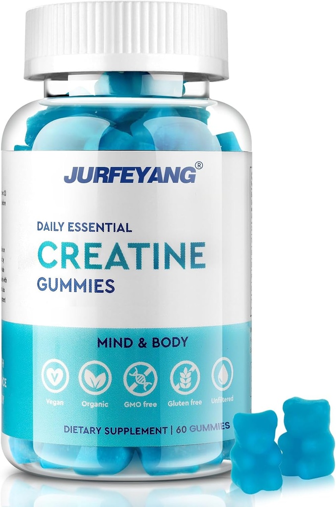 NutraBits Creatine Monohydrate Gummies, 5g Creatine Monohydrate Per Serving - No Sugar or Artificial Colors, Vegan & Halal - Blueberry Flavor - 60 Gummies