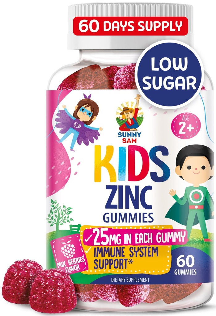 Cink Gumiji za otroke - Žvečilni cink Gummy dodatek za otroke Imunska podpora - Nizek sladkor naravni antioksidant Ne-GMO vitamini Žvečilni za malčke in najstnike - 60 Gumijev
