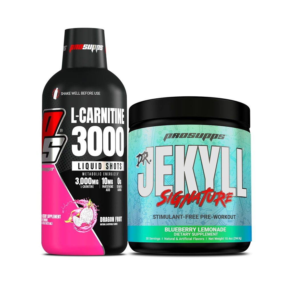 PROSUPPS L-Carnitine 3000 Brezalkoholni tekoči streli (31 strežbe, dragonsko sadje) in g. Hyde Signature Series Pred-workout Energy v prahu pijača (30 strežnice, borovničeva limonada)