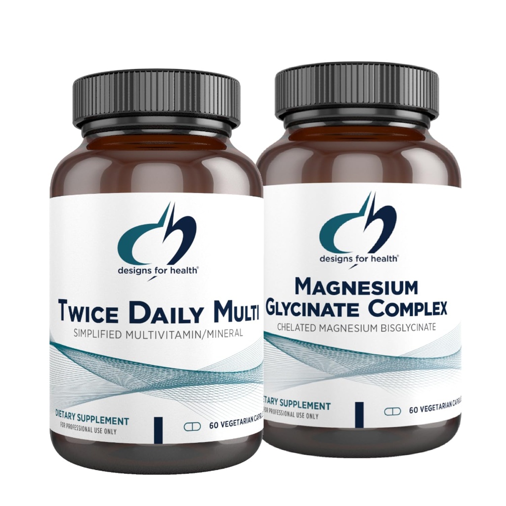 Zasnova za zdravje Magnezij Glycinate Complex (60 kapsul) & dvakrat na dan Multi (60 kapsul) Bundle - Premium multivitamin s folat & visoko absorpcijo Magnezij dodatek
