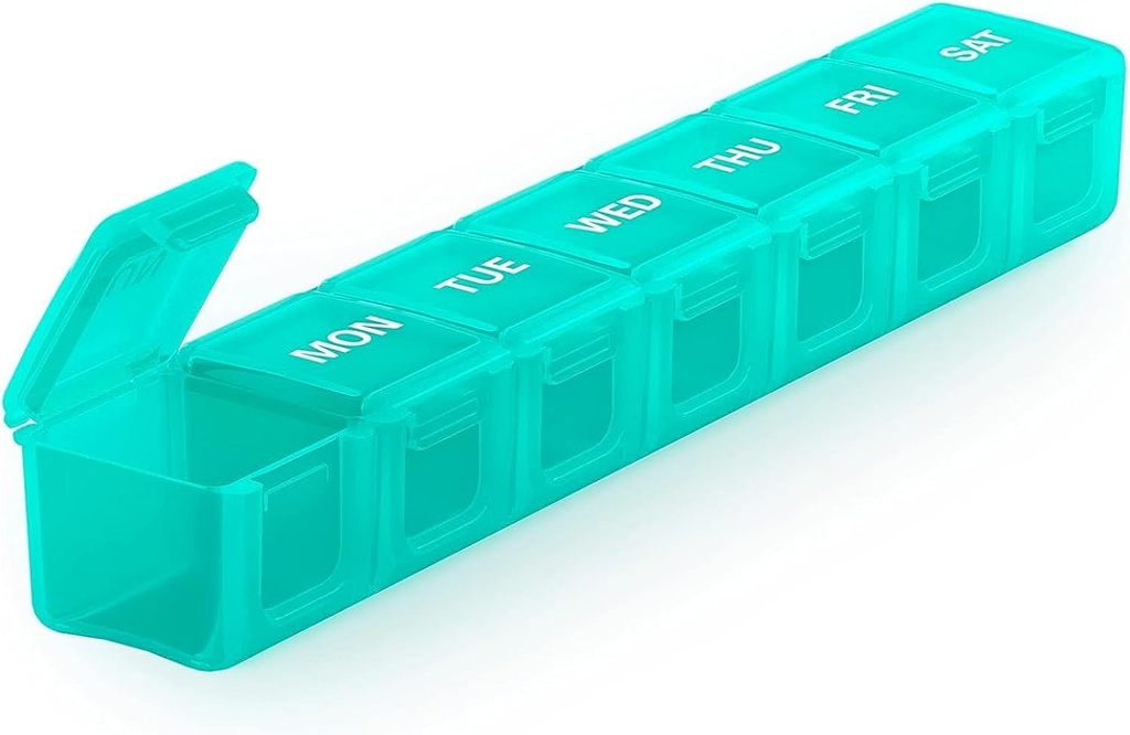 Sukuos ekstra velike tedenske tablete Organizator, 7 Day Daily Pill Box Primer Artritis prijazen, Svilenzaslonska Tiskana Medicine Container s Clear Lid za vitamine, ribje olje ali dodatki (Cyan)