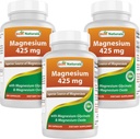 Najboljše naravne Magnezij 425 mg 180 Veggie kapsule - visoka absorpcija Magnezij Glicinat in magnezijev oksid kelirani, ne-GMO, Gluten proste mišice sprostitev (180 Število (3))