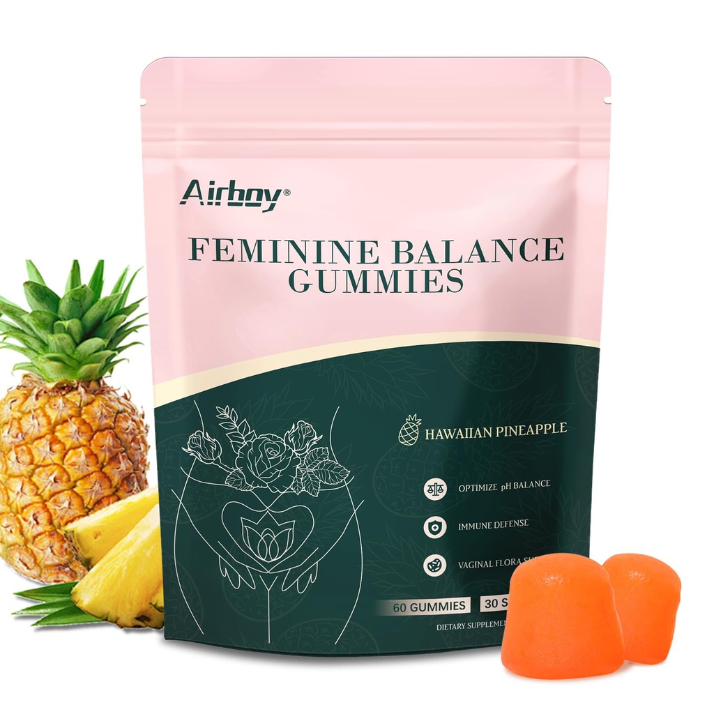 Airboy Feminine Balance Gummies - Ananas Gummies za ženske PH - Vaginalni probiotiki Gummy - Imunska podpora, Vaginalna Flora Balance - 60 Gummies