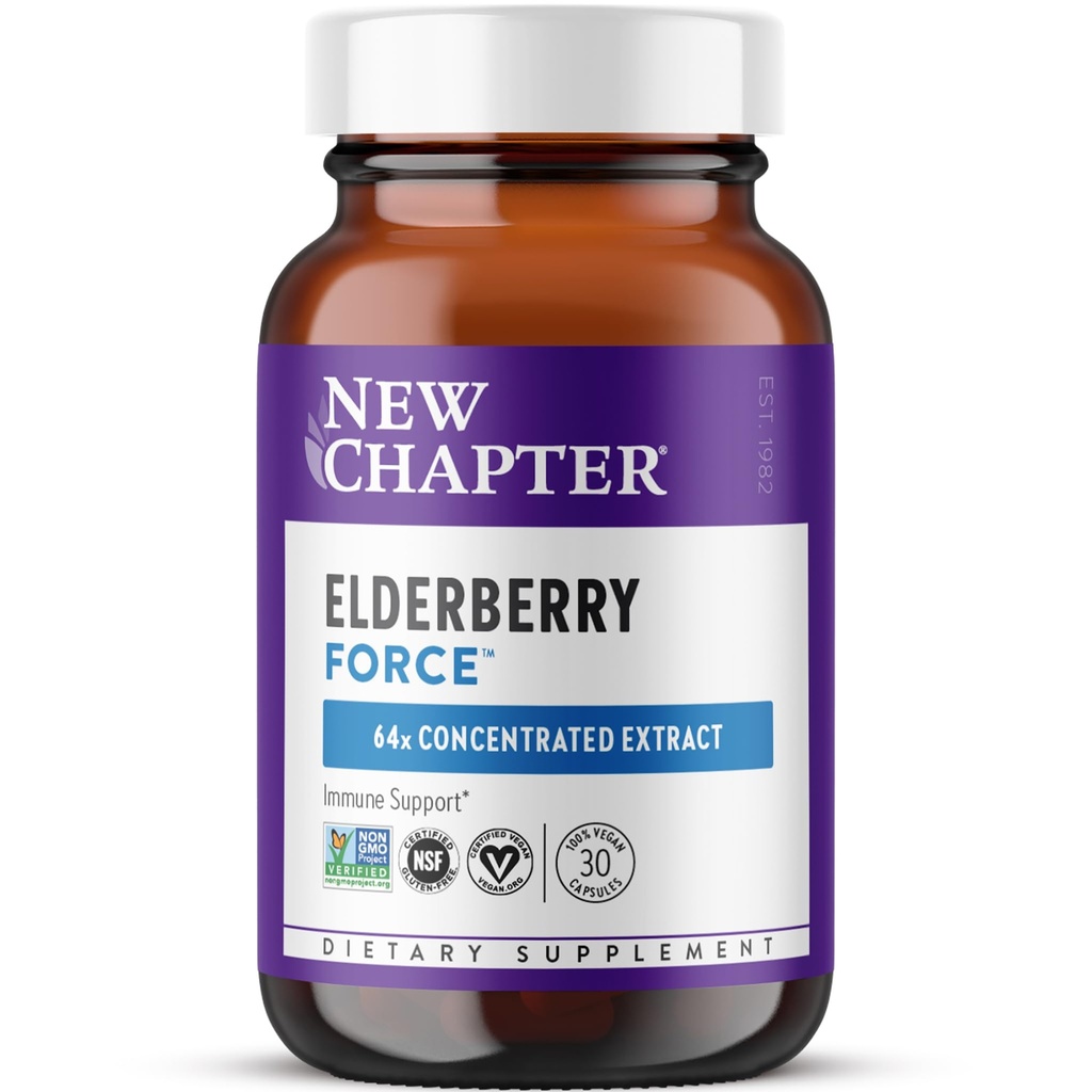 Novo poglavje Vegan Elderberry Kapsule s 64x Koncentrirana črna Bezgovina + črni ribez za celovito imuno podporo, Ne-GMO projekt preverjen, Gluten prost, Certified Vegan, 30 Count