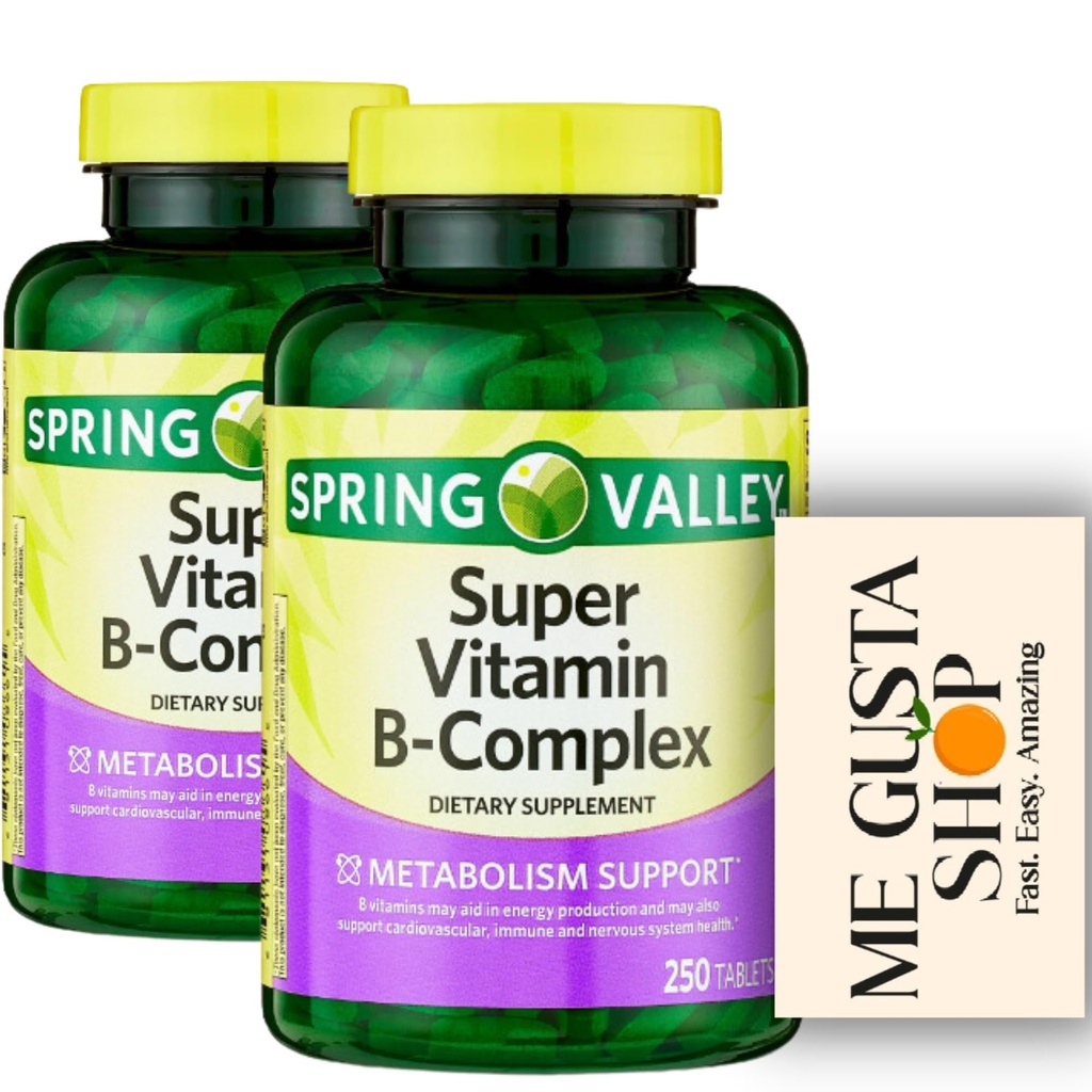 Spring Valley Super Vitamin B Complex Tablets Dietary Supplement 250 Count Pack of 02 + me Gusta Sticker