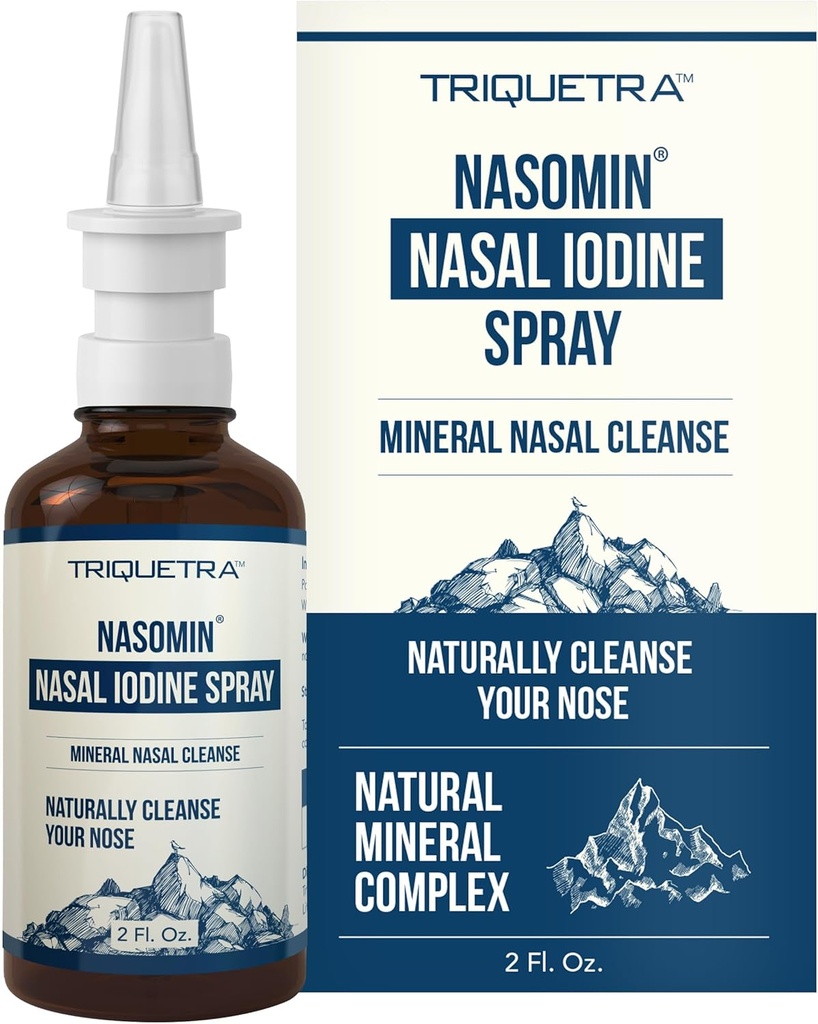 Nasomin® Iodine Nasal Spray – Čisti in osveži nosne prehode – Iodine & Fulvic Acid Mešanica – 150+ Uporaba na steklenico – 100% naravna mineralna formula – (2 oz. steklenica + nosni razpršilec)