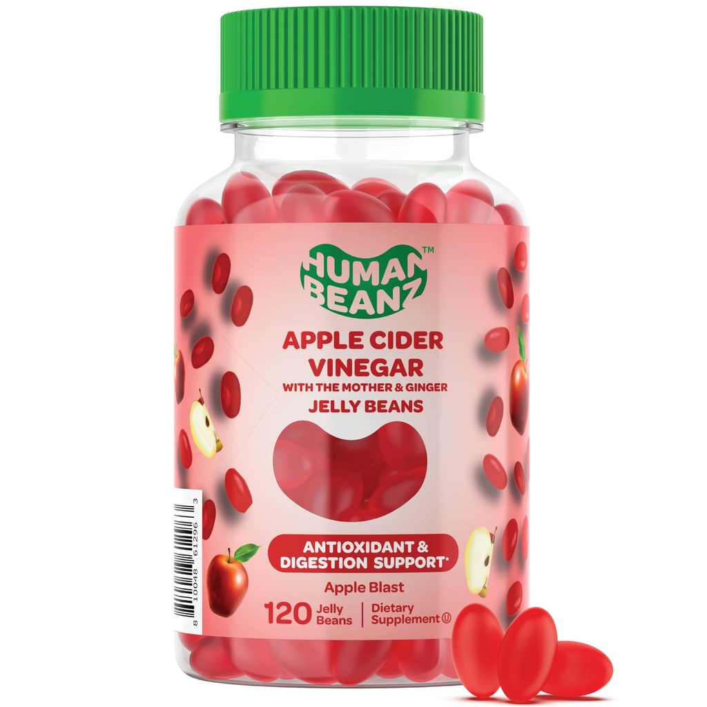 Jabolčni vinski kis Bean Gummies z mati in ingver, vegetarijanski prehranski dodatki za moške in ženske, Prebavna zdravstvena podpora, 120 Apple Blast Jelly fižol, Košir