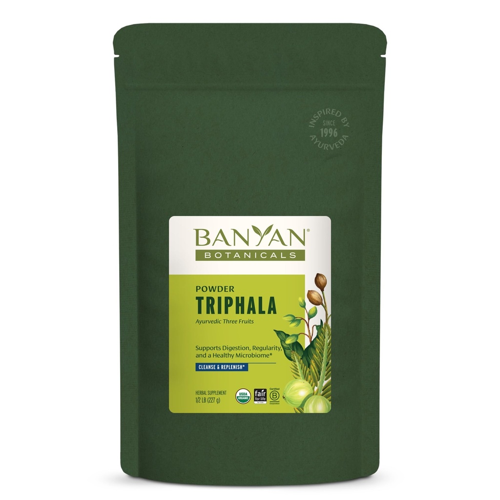 Banyan Botanicals Triphala Powder - Organic Digestion Supplement with Amla, Haritaki & Bibhitaki – Digestion, Colon Support & Health Gut Microbiome* – 1/2 lb – Ne-GMO Trajno vir Vegan