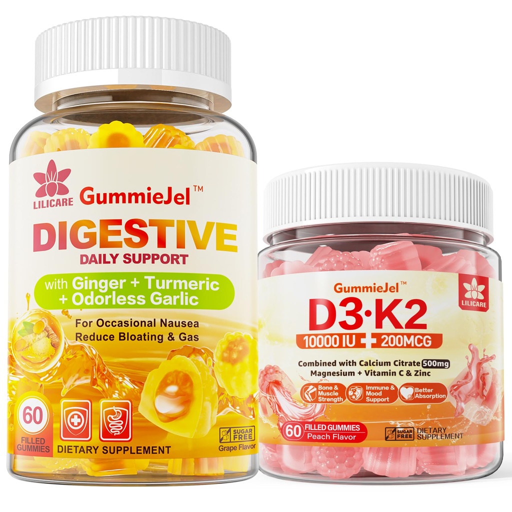 Vitamin D3 K2 Polnjeni gumiji 5000 i.e. / 10.000 i.e. s 500mg kalcijevega, magnezijevega citrata, vitamina C in ingverjevega žvečenja dodatek Gumiji za slabost, lajšanje želodca