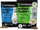 Cat Skin & Coat Health & Hairball Support Bundele: Omegas & Biotin Chews for Shiny Coat & Furball Remedy (Chicken 30-Day Supply)