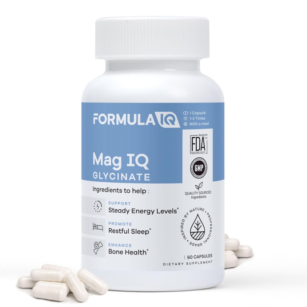 FIQ - Mag IQ Glicinat - Magnezijev biglicinat Chelat TRAACS - visoka absorpcija Magnezijev glicinat dodatek - spanje, dnevna energija, & dobro počutje kosti - 60 kapsul