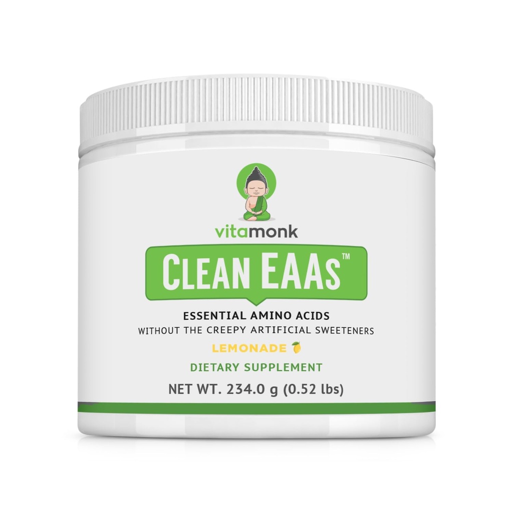 VitaMonk Clean EAA - EAA brez umetnih sladil za predworkout, energijo in regeneracijo - Max Bioactive EAA Powder z 9 esencialnimi aminokislinami - naravna limonada aroma
