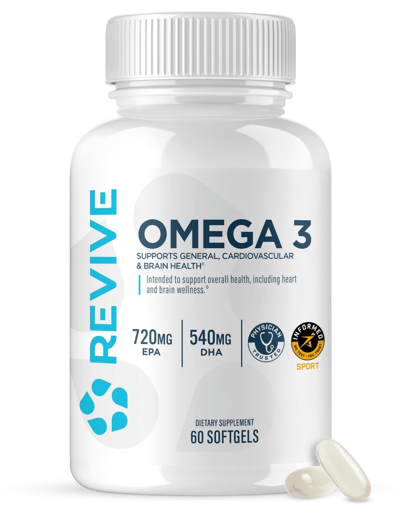Revive MD Omega 3 ribje olje dopolnila za moške in ženske – Softgels z EPA & DHA Maščobne kisline za zdrave kože in sklepov, srce in možgani podpora – Vegan-prijateljski, Gluten-free (120 Softgels, 60 Servings)