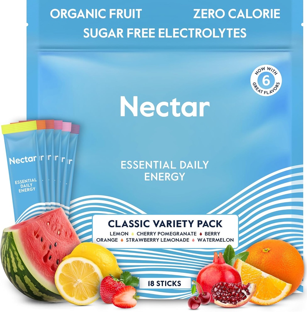 Nectar Energy Booster - Organic Caffeine, B12 & Elektroliti - Sugar Free & Zero Calorie – Zdrava kava, Energy Drink & Soda Alternative – Hidracija in energijska dopolnila (Variety 18 Powder Packets)