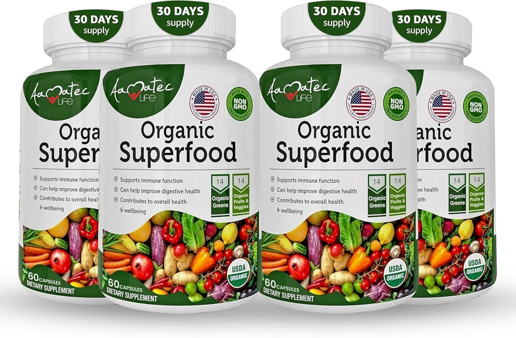 Organic Superfood Greens Sadje in zelenjavo Complex - Najboljši prehranski dodatek s 14 Zeleni in 14 Sadje & Zelenjava z Alfalfa & Antioksidant organske sestavine Non-GMO 240 Kapsule