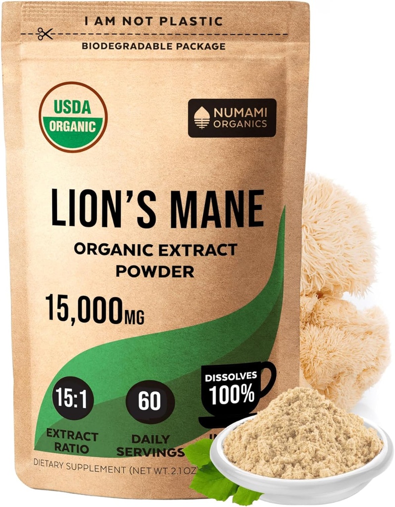 Numami Organic Lions Mane Gobe ekstrakt v prahu 
