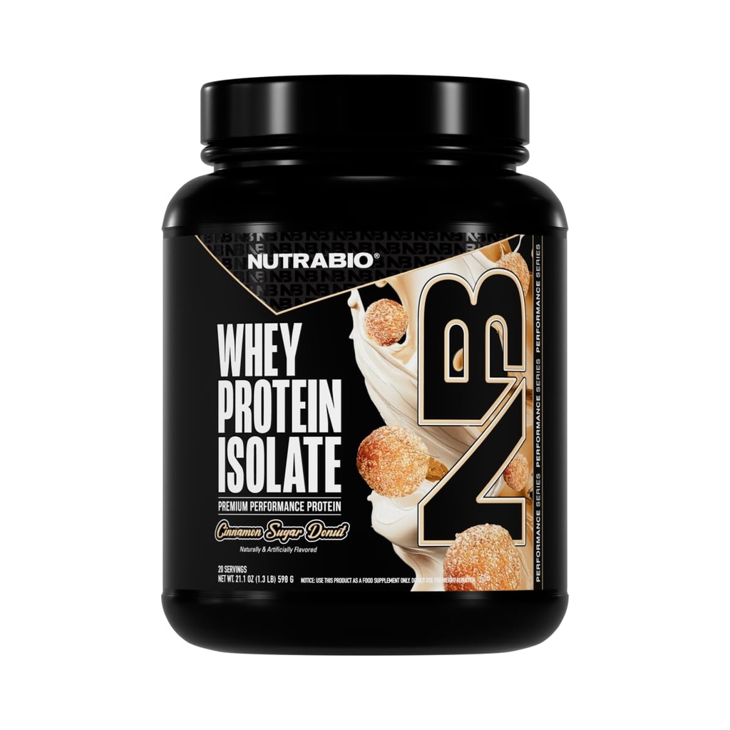 NutraBio 100% sirotkinih beljakovin izolat beljakovin v prahu, 25g beljakovin s popolnim profilom aminokislin, brez GMO, soje in glutena, brez ogljikovih hidratov, nizkokaloričnih sirotkinih beljakovin v prahu, cimetov sladkor krof, 2 Lbs