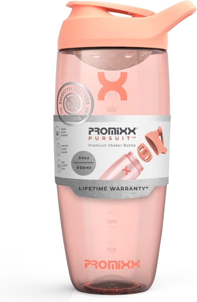Promix Pursit Protein Shaker Steklenica (32 oz) – Tihi brez-Ball mešalnik, Leak-Proof Lid, BPA/BPS & Phthalate-free ECOZEN – Easy-Clean Shaker Cup za stresanje beljakovin, Pre & Post-workout smoothies