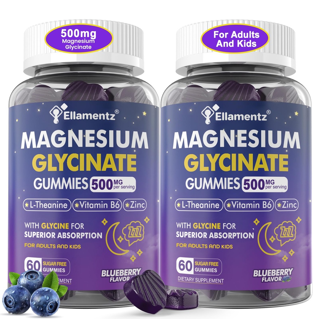 Magnezij Glycinate Gumies 500mg/250mg za odrasle otroke najstniki, sladkor brez magnezija mirno spanje pomoč, otroci spanje Gumies z L-Theanine Glycine B6 za spanje, miren, mišice, Relax možganov, brez melatonin,2Pack