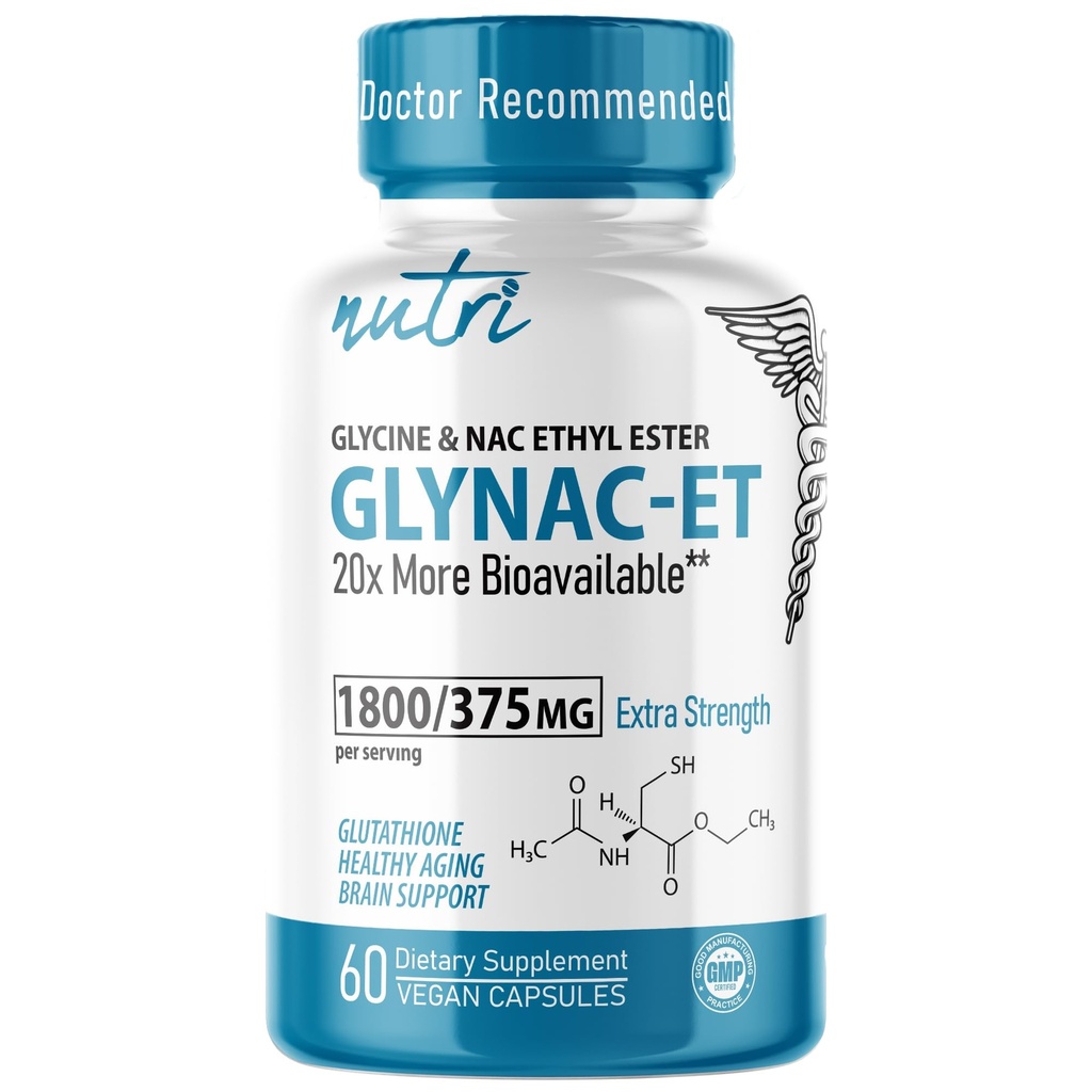 Nutri NAC etil Ester + Glycine - dodatna jakost 375mg - NACET withe Selen - 80% Biološka uporabnost - N-acetilcistein - dopolnilo proti staranju, Boost Glutatione - 60 kapsul - 3. stranka Tested