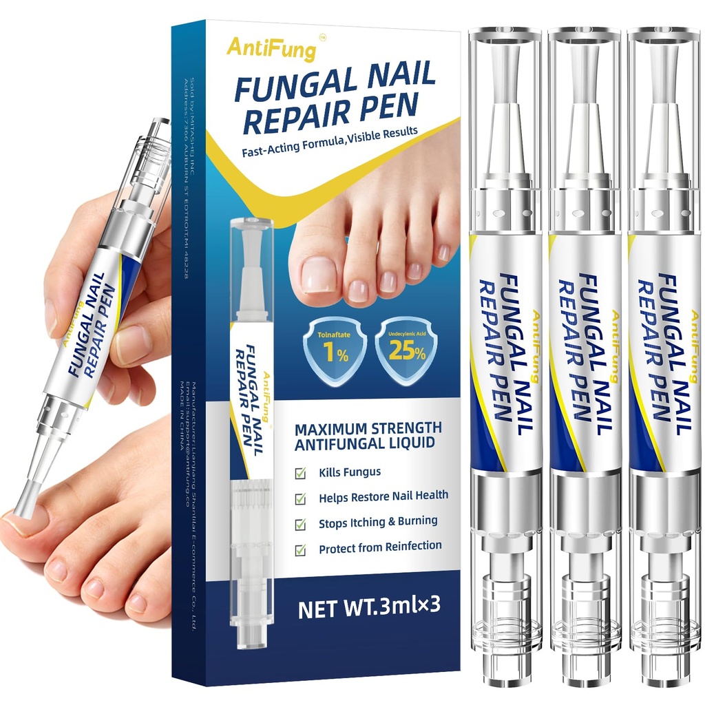 Toenail Fungus Treatment Extra Strength - AntiFung Pen - Maximum OTC with 25% Undecylenic Acid - for Damaged Nails, Ingrown Nails & Discoloration - 3-Pack Applicator Pen