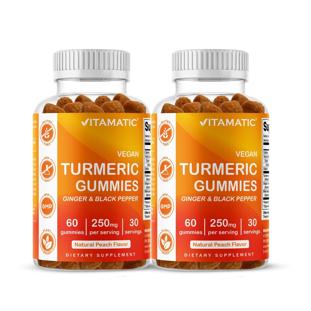 Vitamatski kurkumi Gummy z ingver & črno papriko ekstrakt – 60 Vegan Gummies vsak 2 paket (120 Gummies) 95% kurkuminoidi – močan antioksidant in vnetljiva podpora