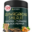 5in1 Ashwagandha Dodatna moč s Shilajit za Stamina, Energy & Relaxation Podpora - Plus Ginseng, Kurkuma Root & Black Pepper - 120 Count