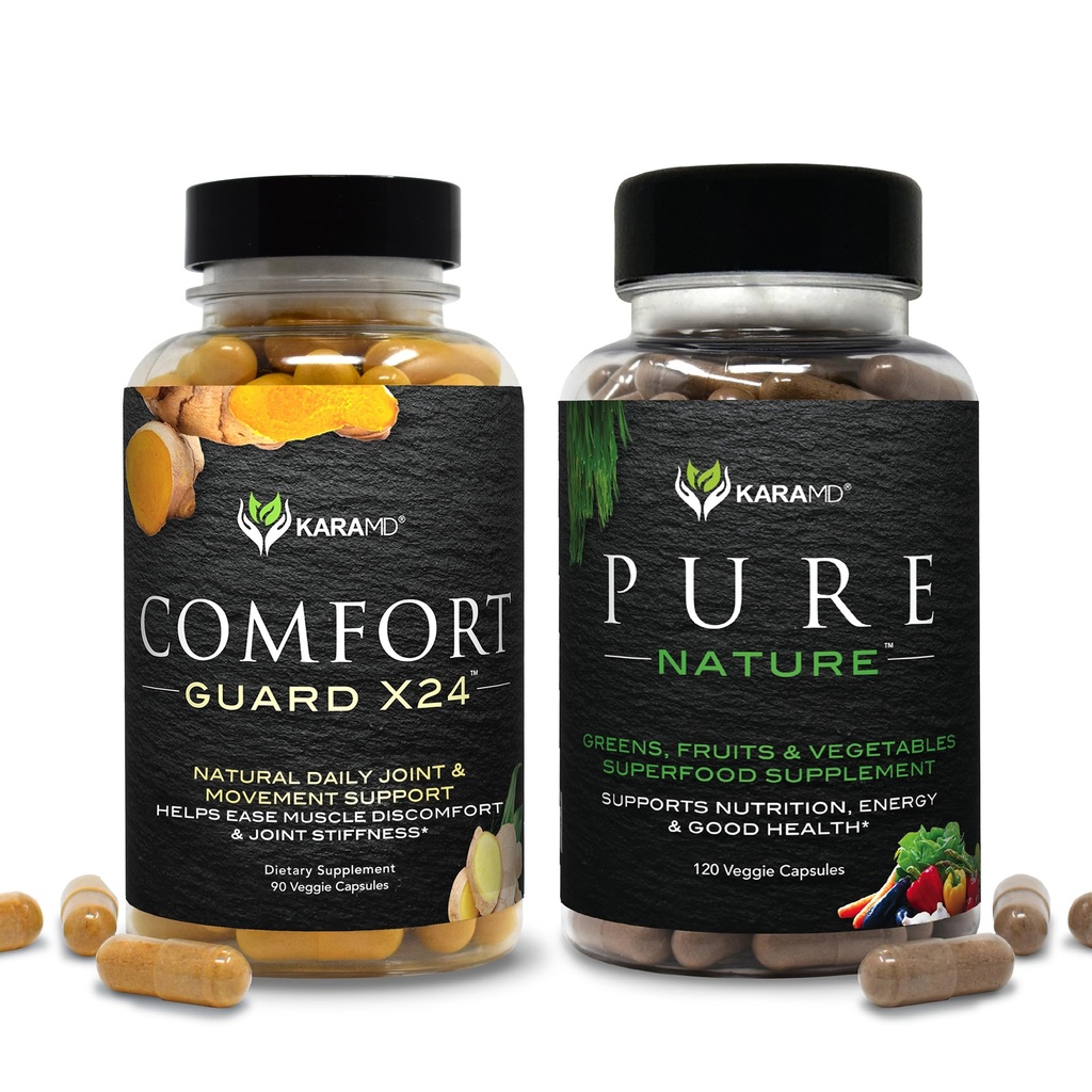 KaraMD Pure Nature & Comfort Guard Bundle | Whole Food Greens, Fruits & Vegetables Supplement + Movement Support | Non-GMO, Vegan, Gluten-Free (30 Servings Each)
