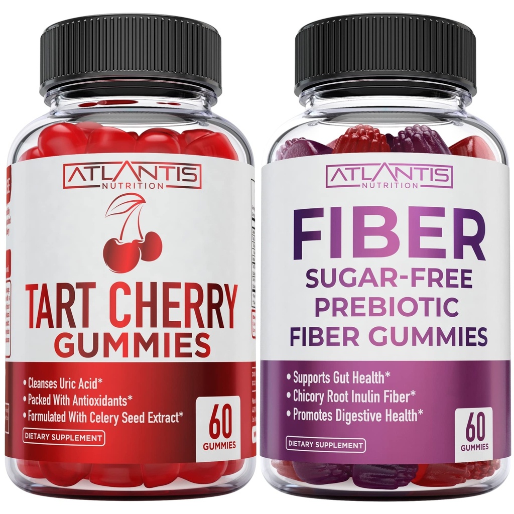 Atlantis Nutrition Tart Cherry 60 Gumies + Sugar Free Fiber Gumies za odrasle 2-Pack (120 Gumies)
