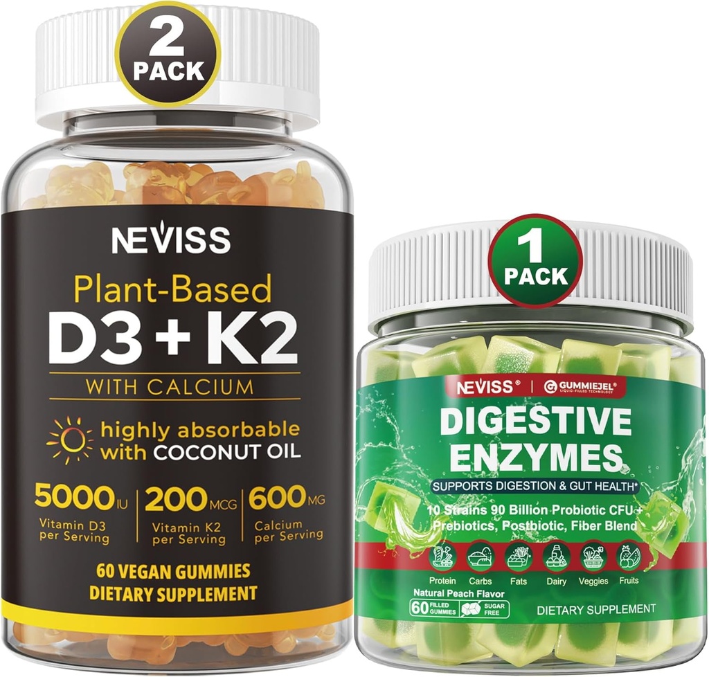 NEVIS Vitamin D3 5000iu & K2, kalcijevi gumiji in prebavne encime Gumiji