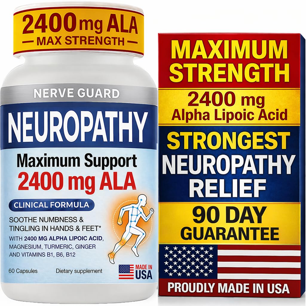 Nerve Relief Neuropathy Sciatica Support Supplement with 2400 mg Alpha Lipoic Acid to Reduce Nerve Discomfort in Feet Hands Toes – 2400mg ALA, Vitamins B12 B6 & B1, Magnesium, Turmeric – 60 Capsules