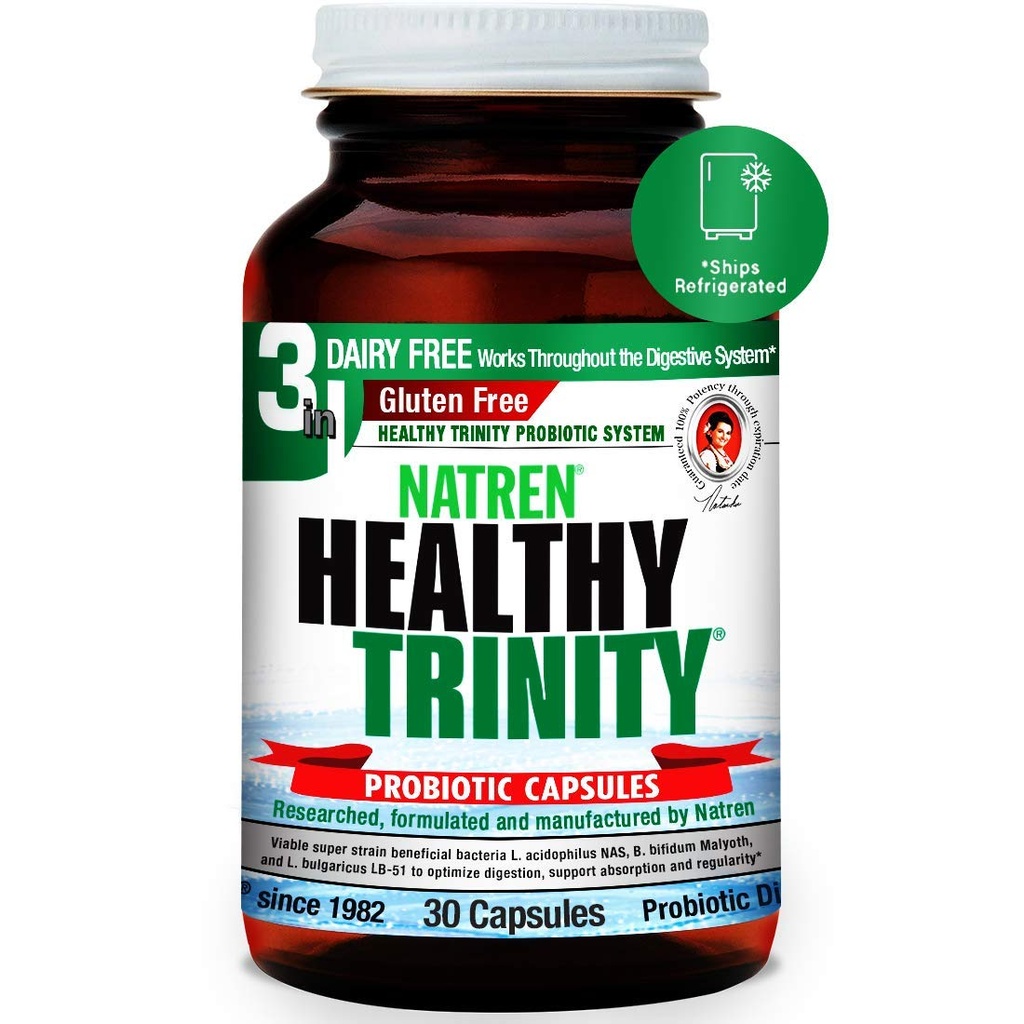 Natren Health Trinity Probiotics dopolnilo - 30 Mlečni in Gluten brezplačno gel kapsule - Izboljšati črevo in prebavne motnje zdravje, 30 milijard CFU - Lactobacillus Acidophilus, Bifidobacterium, Bulgaricus