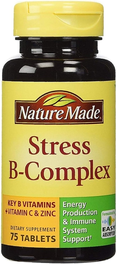 Narava Made Stres B-kompleks prehranska dopolnila tablete z vitaminom C & cink 75 ea (paket 6)