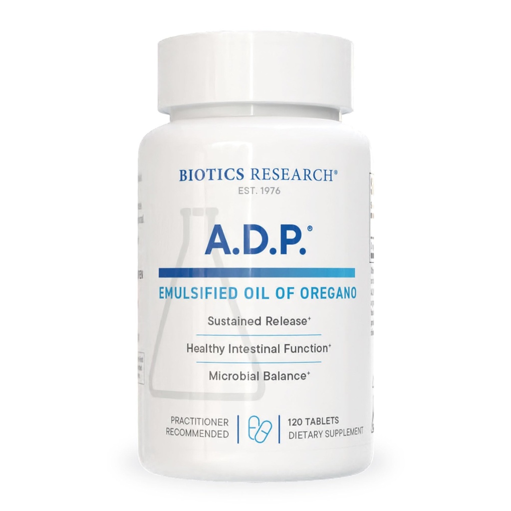 Biotics Research A.D.P. Emulgirano olje Origano tablete za zdravje GI - Sustained Release for High Absorption Vsebuje Carvacrol, Wild Origano Oil 50mg/S - Patented Formula -Non GSO –120 tablet