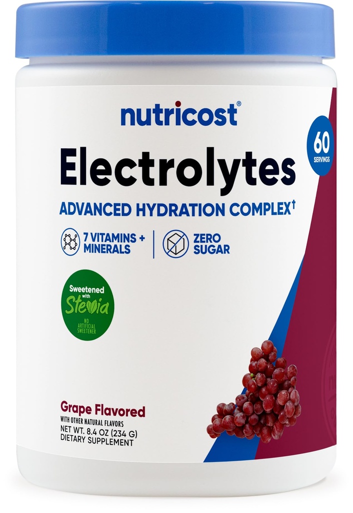 Nutricost Elektrolitski kompleks v prahu (60 strežnikov, grozdje) - Hidracija dodatek pijača Mešamo z vitamini in minerali