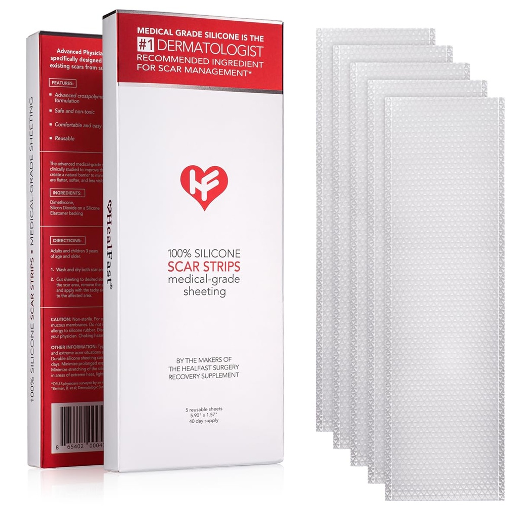 HealFast Physical Formulirani silikonski trakovi - Napredni Crosspolimer Medical stopnje Silikonske brazgotine Stripi za kirurgijo, C oddelek, Keloidi in hipertrofične brazgotine - Silikonski trak za brazgotine (5 listov)