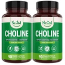 Nested Naturals Choline Bitartrate 500mg - Visoka moč Choline dopolnila - Podpira materinstvo in zdravje plod med nosečnostjo* - 100% Vegan & Non-GMO - 2-pak (180 Veganske kapsule)