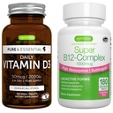 Dnevni vitamin D3 + Super B12-kompleks, vegetarijanski paket, 365 2000iu Vitamin D3 Tablete + visoka absorpcija Podjezična B12, ki ga Igennus