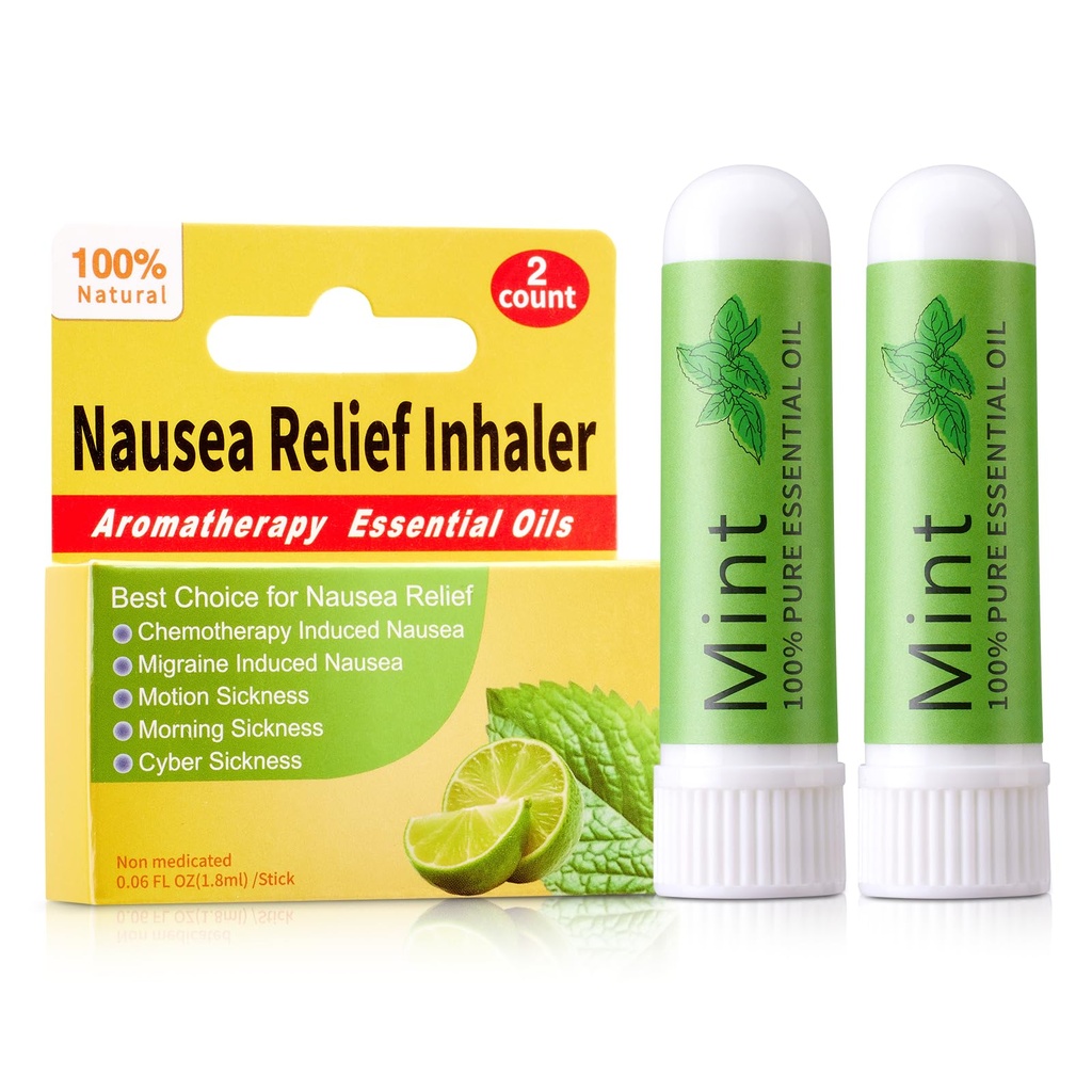 Hion Nausea Relief Inhaler Mint 2pcs Natural Essential Oils Inhalers | Aromatherapy for Motion Sickness and Pregnant Women Morning Sickness